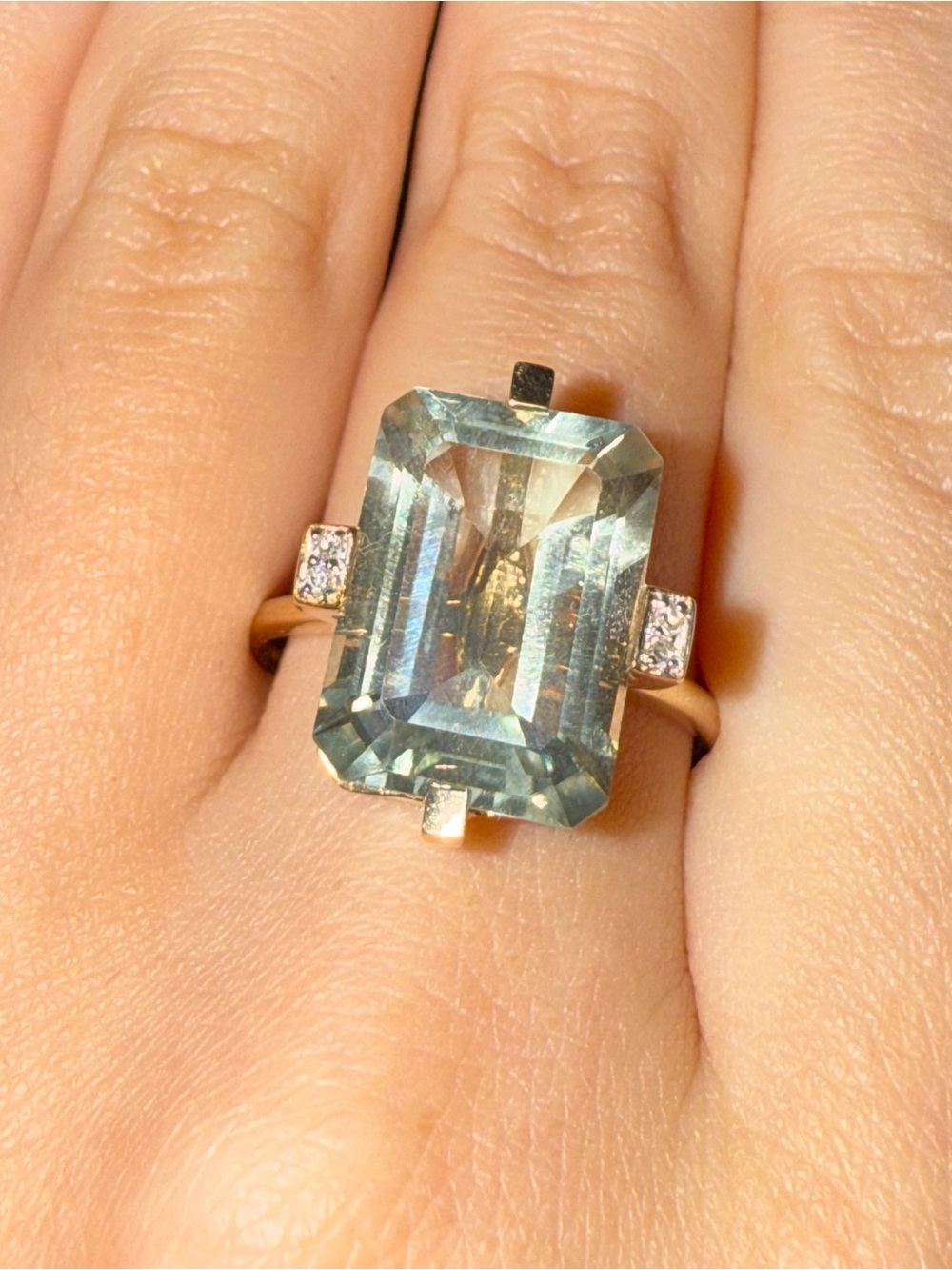 Aquamarine Emerald-Cut Ring with Diamond Accents - Light Blue - Picture 8 of 14